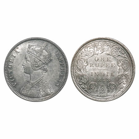 Victoria Empress, Silver, Rupee, 1878, Calcutta Mint, A1/I, No mint mark. F. Prid 116. GK 