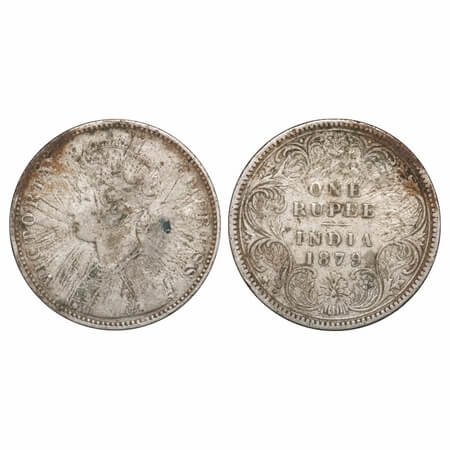 Victoria Empress, Silver, Rupee, 1879, Error, Sun burst Error. Very Fine+. Rare.