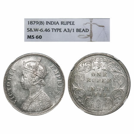 Victoria Empress, Silver, Rupee, 1879, Bombay Mint, A3/I, Dot. F. Prid 154. GK 460. NGC Sl