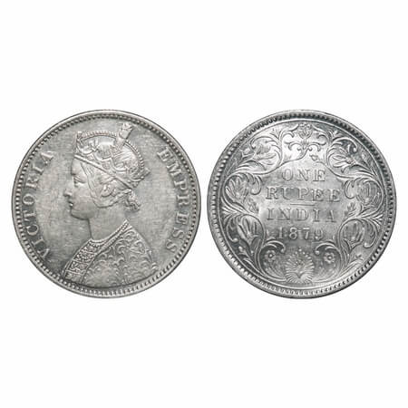 Victoria Empress, Silver, Rupee, 1879, Bombay Mint, A3/II(iv), Dot. F. Prid Unlisted. GK 4