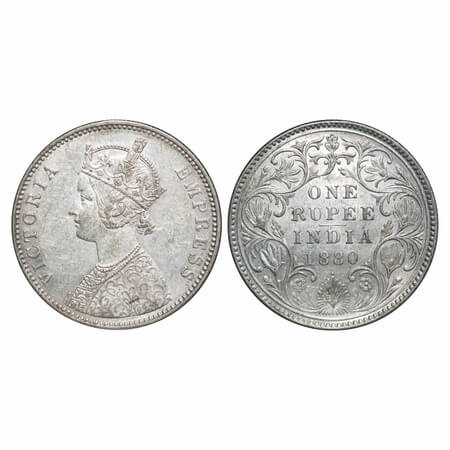 Victoria Empress, Silver, Rupee, 1880, Bombay Mint, A3/II(iv), Dot. F. Prid Unlisted. GK 4