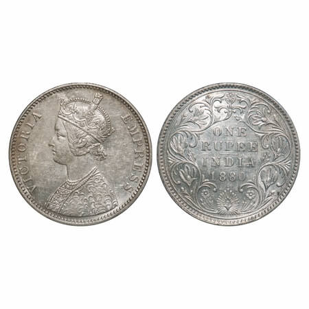 Victoria Empress, Silver, Rupee, 1880, Bombay Mint, A3/II(iv), Dot. F. Prid Unlisted. GK 4