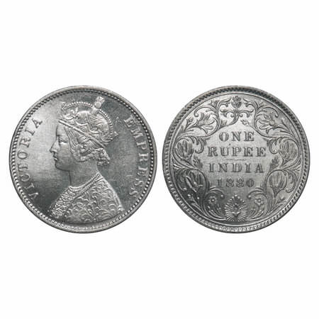 Victoria Empress, Silver, Rupee, 1880, Bombay Mint, A3/II(iv), Dot. F. Prid Unlisted. GK 4