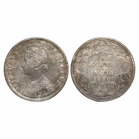 Victoria Empress, Silver, Rupee, 1880, Calcutta Mint, A1/I, 'C' incused, A Persian legend 