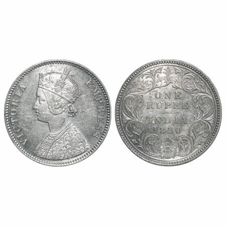 Victoria Empress, Silver, Rupee, 1880, Calcutta Mint, A1/I, 'C' incused. F. Prid 118. GK 4