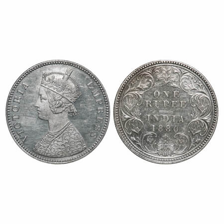 Victoria Empress, Silver, Rupee, 1880, Calcutta Mint, A1/I, 'C' incused. F. Prid 118. GK 4