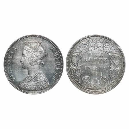 Victoria Empress, Silver, Rupee, 1881, Bombay Mint, A3/I, Dot. F. Prid 158. GK 470. Almost