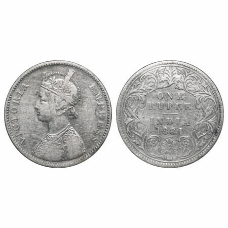 Victoria Empress, Silver, Rupee, 1881, Bombay Mint, A3/I, Dot. F. Prid 158. GK 470. Very F