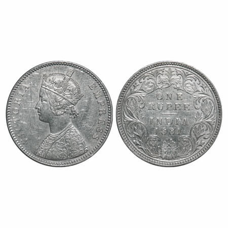 Victoria Empress, Silver, Rupee, 1881, Calcutta Mint, A1/I, 'C' incused. F. Prid 119. GK 4