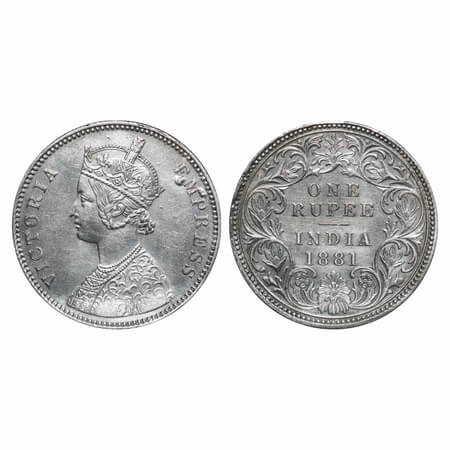 Victoria Empress, Silver, Rupee, 1881, Calcutta Mint, A1/I, 'C' incused, A cud on Rev rim 