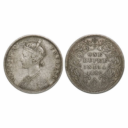 Victoria Empress, Silver, Rupee, 1882, Bombay Mint, A3/II(iv), Dot. F. Prid 159. GK 473. V