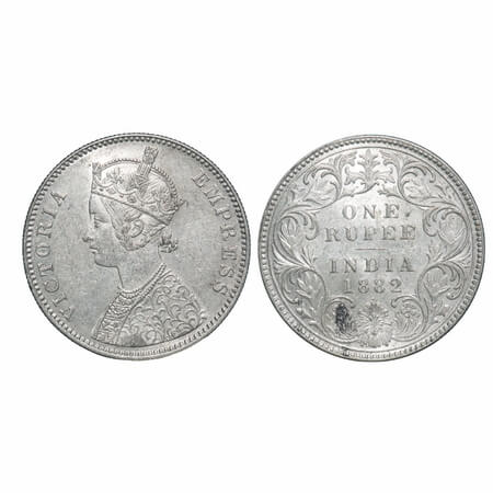 Victoria Empress, Silver, Rupee, 1882, Bombay Mint, A3/I, Dot. F. Prid 160. GK 474. About 