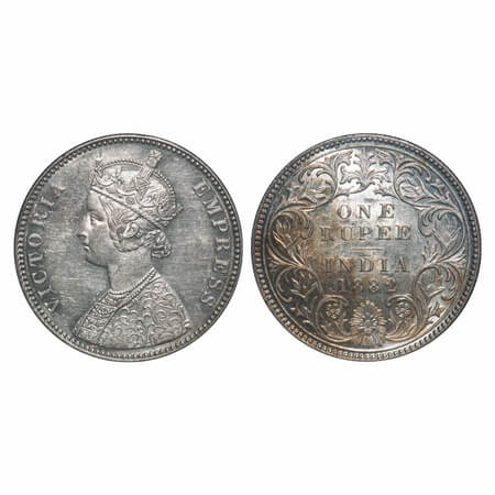 Victoria Empress, Silver, Rupee, 1882, Bombay Mint, A3/I, Dot. F. Prid 160. GK 474. Almost
