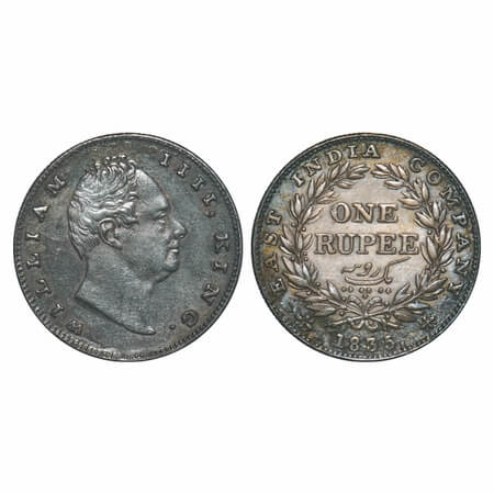 William IV, Silver, Rupee, 1835, Bombay Mint, B/II(ii), No initials, Rev aligned, Wreath w