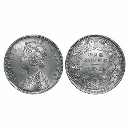 Victoria Empress, Silver, Rupee, 1882, Calcutta Mint, A1/I, 'C' incused. F. Prid 120. GK 4