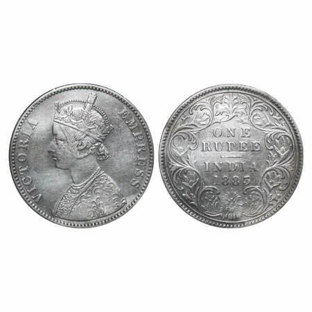 Victoria Empress, Silver, Rupee, 1883, Bombay Mint, A3/I, Dot. F. Prid 162. GK 477. Very F