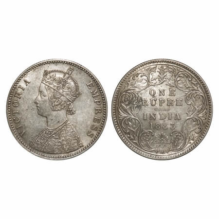Victoria Empress, Silver, Rupee, 1883, Bombay Mint, A3/I, 'B' raised. F. Prid 164. GK 482.