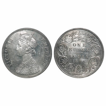 Victoria Empress, Silver, Rupee, 1883, Bombay Mint, A3/I, 'B' raised. F. Prid 164. GK 482.