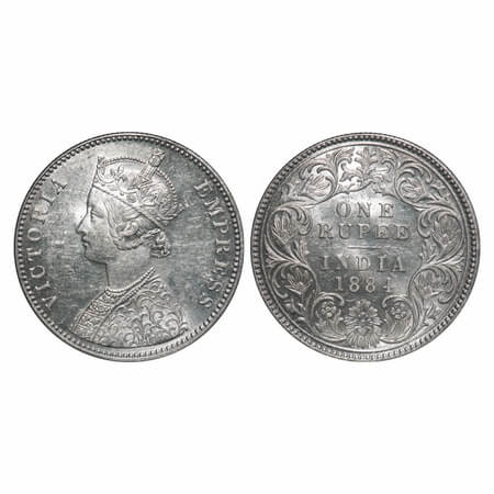 Victoria Empress, Silver, Rupee, 1884, Bombay Mint, A3/I, 'B' raised. F. Prid 167. GK 489.