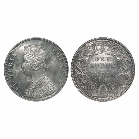 Victoria Empress, Silver, Rupee, 1884, Bombay Mint, A3/I, 'B' raised. F. Prid 167. GK 489.