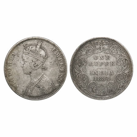 Victoria Empress, Silver, Rupee, 1884, Bombay Mint, A1(i)/I, 'B' raised. F. Prid Unlisted.