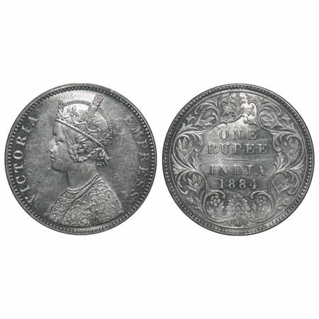 Victoria Empress, Silver, Rupee, 1884, Bombay Mint, A6/I, 'B' raised. F. Prid Unlisted. GK