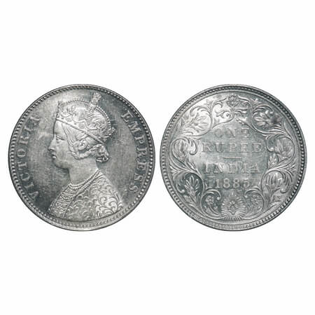 Victoria Empress, Silver, Rupee, 1885, Bombay Mint, A1(i)/II(i), 'B' raised. F. Prid Unlis