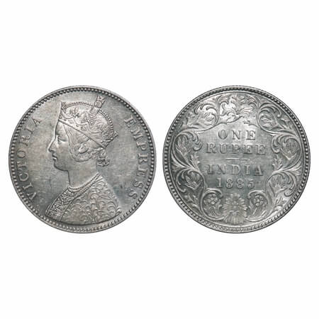 Victoria Empress, Silver, Rupee, 1885, Bombay Mint, A3/II(i), 'B' raised, Top stroke of nu