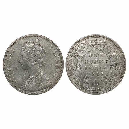 Victoria Empress, Silver, Rupee, 1885, Bombay Mint, A3/II(iv), 'B' incused. F. Prid Unlist