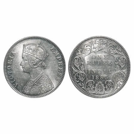 Victoria Empress, Silver, Rupee, 1885, Bombay Mint, A3/I, 'B' raised. F. Prid 169. GK 503.
