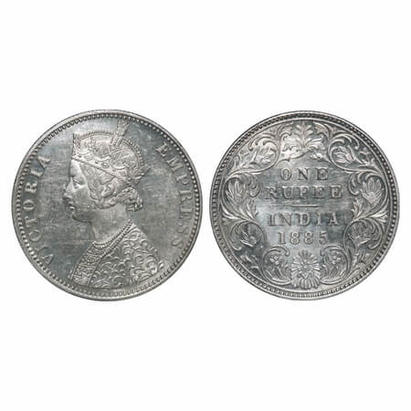 Victoria Empress, Silver, Rupee, 1885, Bombay Mint, C2/I, 'B' incused. F. Prid 170. GK 508