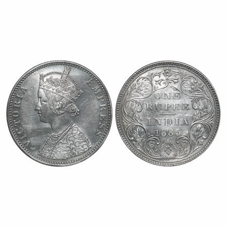Victoria Empress, Silver, Rupee, 1885, Bombay Mint, C2/II(i), 'B' raised, Top stroke of nu