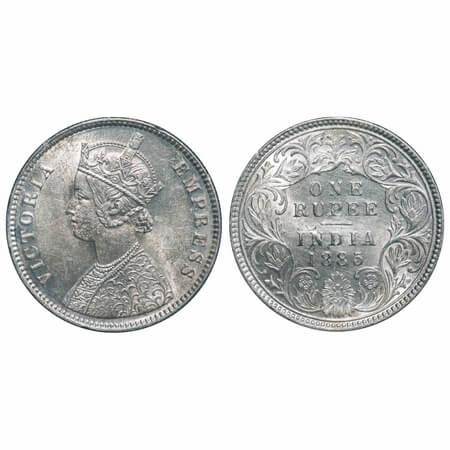 Victoria Empress, Silver, Rupee, 1885, Calcutta Mint, A1/I, 'C' incused, Top stroke of num