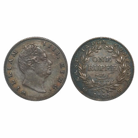 William IV, Silver, Rupee, 1835, Bombay Mint, B/II(ii), No initials, Rev aligned, Wreath w