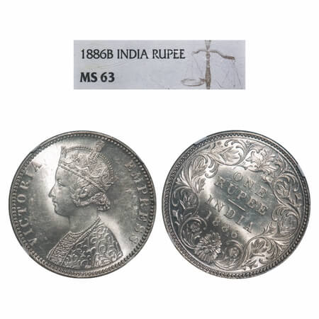 Victoria Empress, Silver, Rupee, 1886, Bombay Mint, C2/I, 'B' incused, Almost 1'o clock di