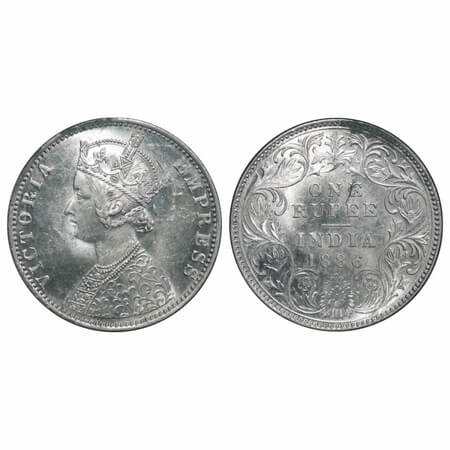 Victoria Empress, Silver, Rupee, 1886, Bombay Mint, C2/I, 'B' incused. F. Prid 171. GK 523