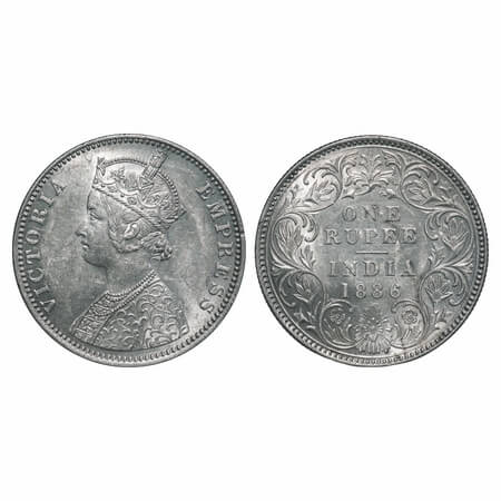 Victoria Empress, Silver, Rupee, 1886, Bombay Mint, A3/I(i), 'B' incused. F. Prid Unlisted