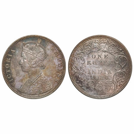 Victoria Empress, Silver, Rupee, 1887, Bombay Mint, C2/I(ii), 'B' raised, Struck through E