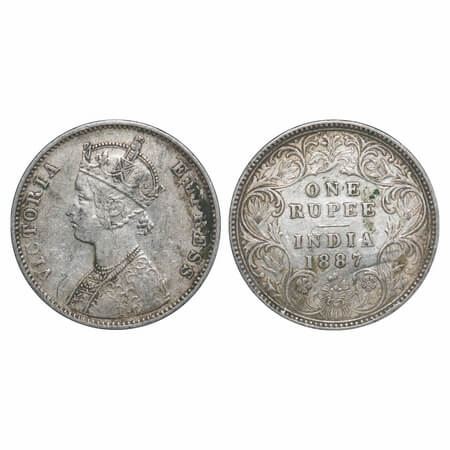 Victoria Empress, Silver, Rupee, 1887, Bombay Mint, C2(i)/I(i), 'B' incused, B incused inv