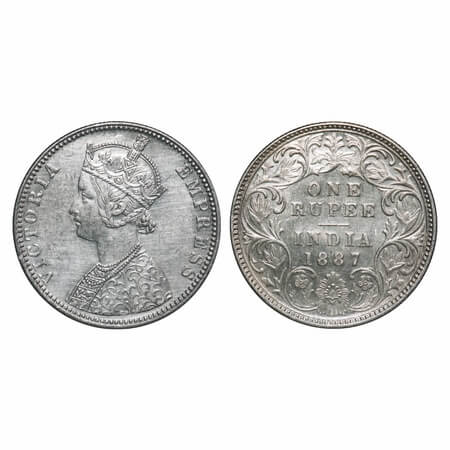 Victoria Empress, Silver, Rupee, 1887, Bombay Mint, C2/I(ii), 'B' incused, B incused inver
