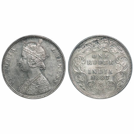 Victoria Empress, Silver, Rupee, 1887, Bombay Mint, C2/I(ii), 'B' incused, B incused inver