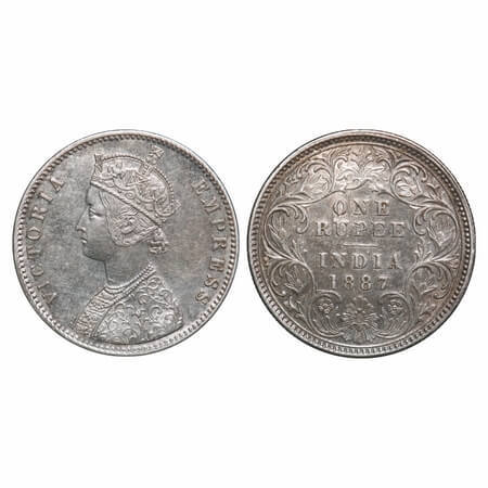 Victoria Empress, Silver, Rupee, 1887, Calcutta Mint, A4/I(i), 'C' incused. F. Prid 127. G