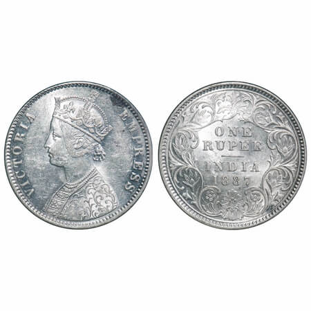 Victoria Empress, Silver, Rupee, 1887, Calcutta Mint, A4/I(i), 'C' incused, Ghost on Rev. 