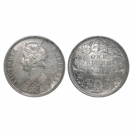 Victoria Empress, Silver, Rupee, 1888, Bombay Mint, C2/I, 'B' raised. F. Prid 174. GK 551.