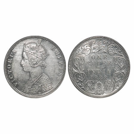 Victoria Empress, Silver, Rupee, 1888, Bombay Mint, C2/I, 'B' incused. F. Prid 175. GK 555