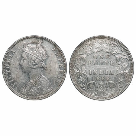 Victoria Empress, Silver, Rupee, 1888, Bombay Mint, C2/I(ii), 'B' incused, B incused inver