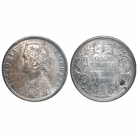 Victoria Empress, Silver, Rupee, 1889, Bombay Mint, C2/I, 'B' incused. F. Prid 177. GK 564