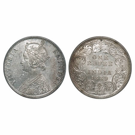 Victoria Empress, Silver, Rupee, 1889, Bombay Mint, C2/I, 'B' incused. F. Prid 177. GK 564