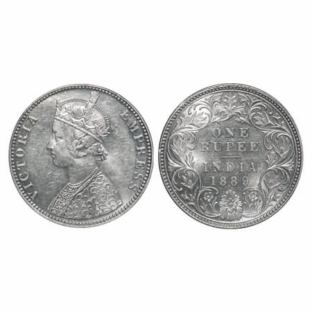 Victoria Empress, Silver, Rupee, 1889, Bombay Mint, C2/I, 'B' incused. F. Prid 177. GK 564