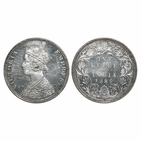 Victoria Empress, Silver, Rupee, 1889, Bombay Mint, C2/I, 'B' incused, Flat 1. F. Prid 177